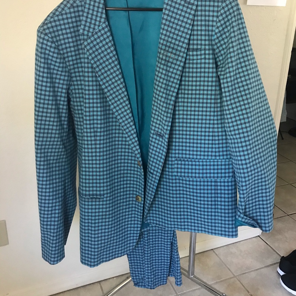 Trina Turk Blue checkered Searsucker Mr. Turk Suit